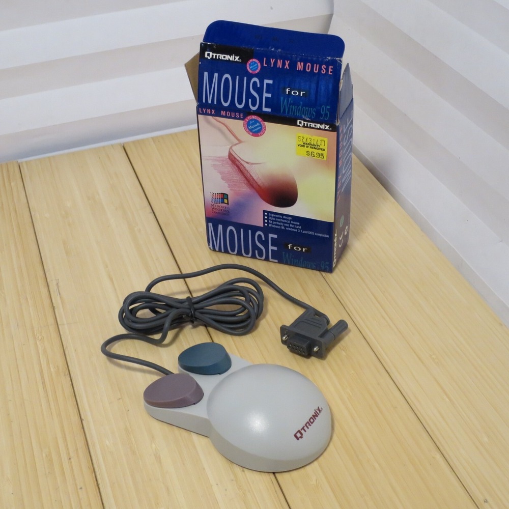 NOS Rare, Vintage, Unusual‎ QTRONIX Lynx-97M Serial Mouse - Round, Large Buttons